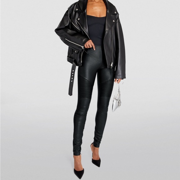 Good American faux leather moto skinny jeans